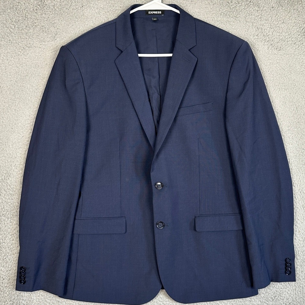 Express Wool Blend Blazer Mens 42R Navy Blue Extra Slim Fit 2-Button Sport Coat